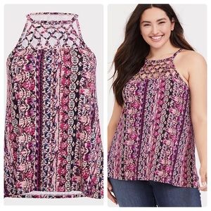TORRID Super Soft Pink Multi Ikat Macrame Goddess Tank